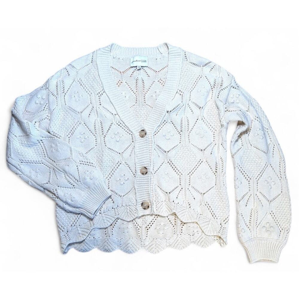 Freshman 1996 Scalloped Hem Cardigan Sz XS Oversized Cream Preppy Twee Coquette